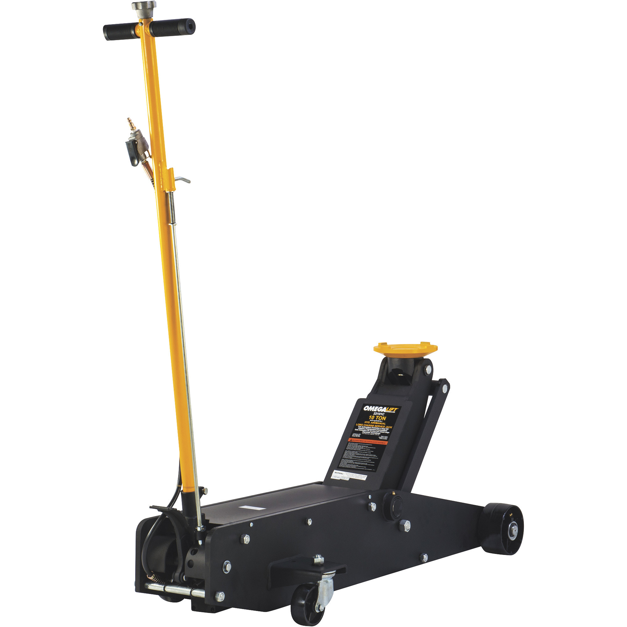 Omega 10-Ton Hybrid Air/Manual Long Chassis Service Jack, Model# 22101C